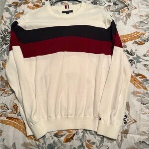 Tommy Hilfiger Men's White and Red Striped Sweater barge new without tags